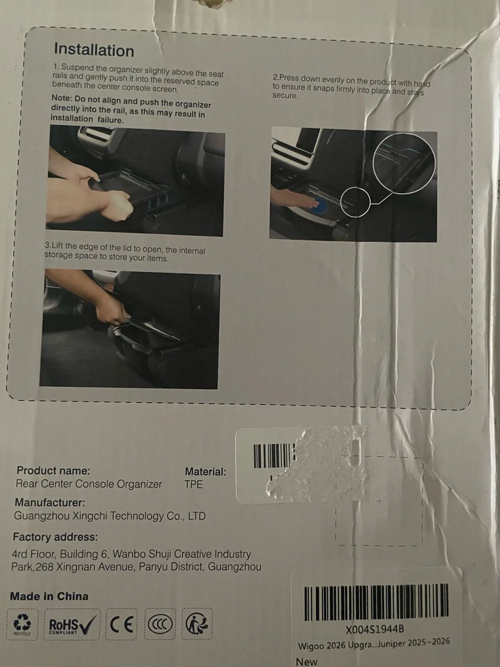 Rear Center Console Organizer - Black